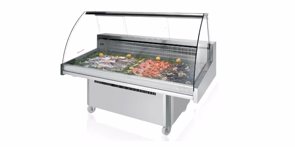 Infrico Fish Serve Over Counter Curved Glass Ventilated Evaporator Plug In
