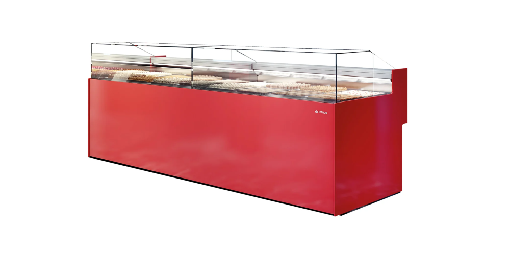 Infrico Niza Pastry Display Serve Over Counter Straight Glass Ventilated Evaporator Plug In