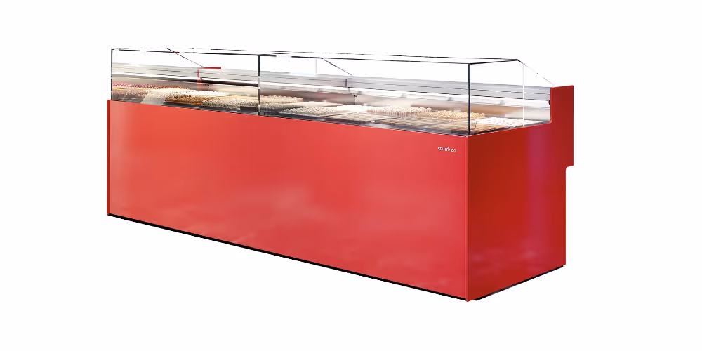 Infrico Niza Pastry Display Serve Over Counter Straight Glass Dual Temperature Dry Heat & Ventilated Evaporator Plug In