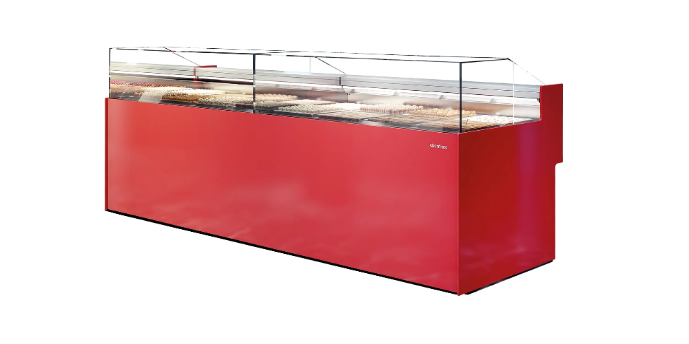Infrico Niza Pastry Display Serve Over Counter Straight Glass Dual Temperature Dry Heat & Ventilated Evaporator Plug In