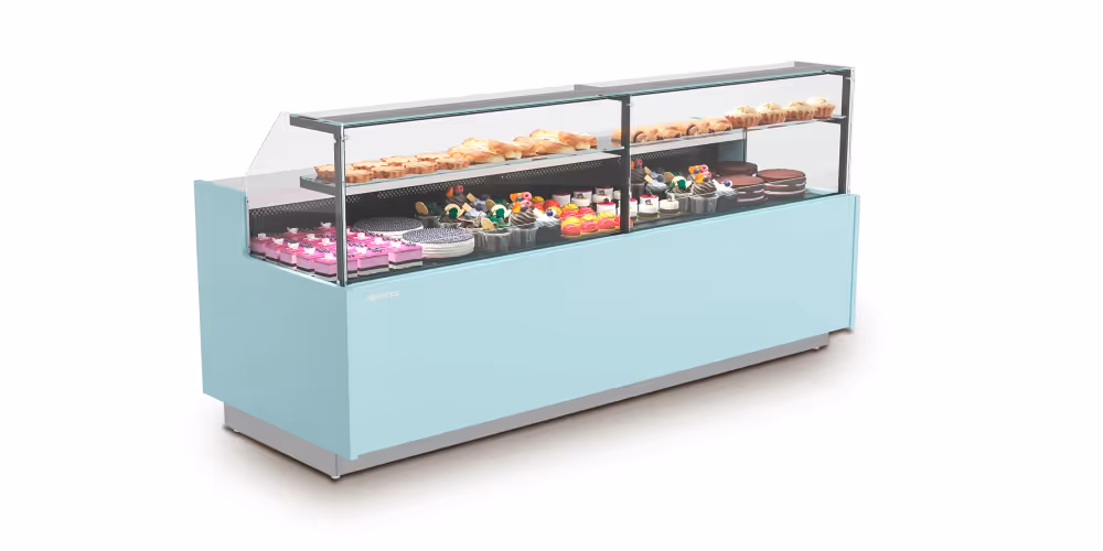Infrico Magnus Pastry Serve Over Counter Straight Glass Ventilated Evaporator Plug In