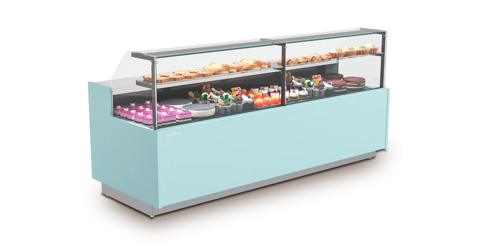 Infrico Magnus Pastry Serve Over Counter Straight Glass Ventilated Evaporator Plug In