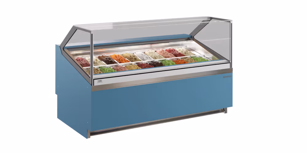 Infrico Coral Ice Cream Serve Over Counter Straight Glass Ventilated Evaporator Plug In
