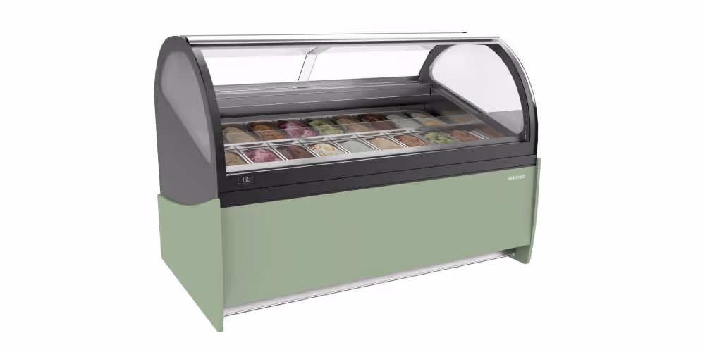 Infrico Ariana Ice Cream Serve Over Counter Curved Glass Ventilated Evaporator Plug In