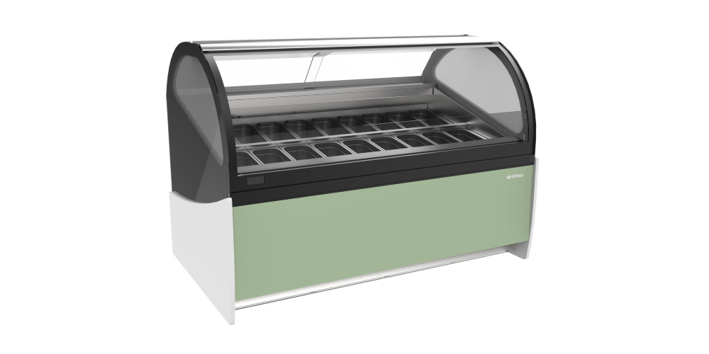 Infrico Ariana Ice Cream Serve Over Counter Curved Glass Ventilated Evaporator Plug In