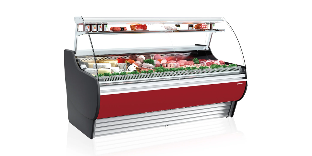 Infrico Madrid VMD Serve Over Counter Curved Glass Cold Storage Ventilated Evaporator Remote Condenser