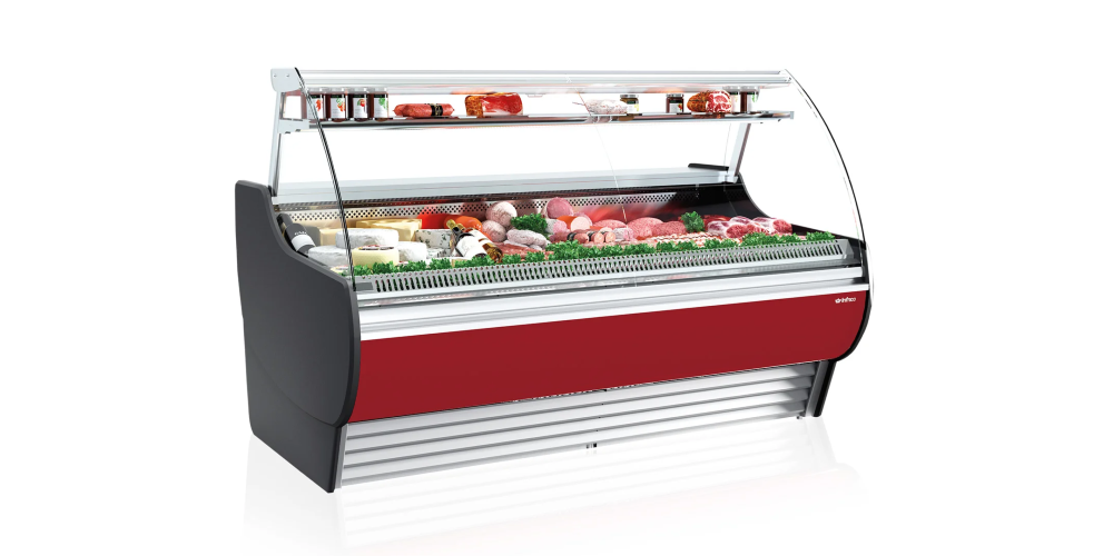 Infrico Madrid VMD Serve Over Counter Curved Glass Cold Storage Ventilated Evaporator Remote Condenser