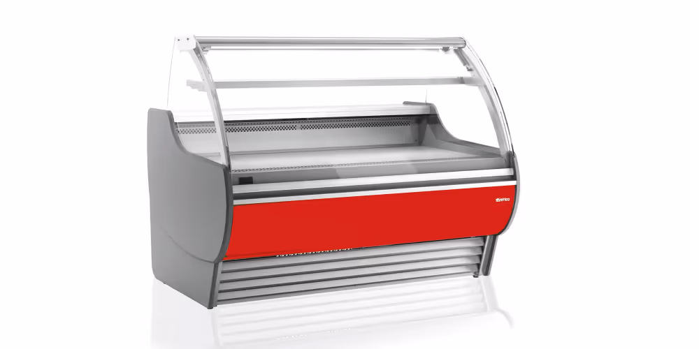 Infrico Barcelona VBC Serve Over Counter Liftable Front Curved Glass Cold Storage Ventilated Evaporator Plug In