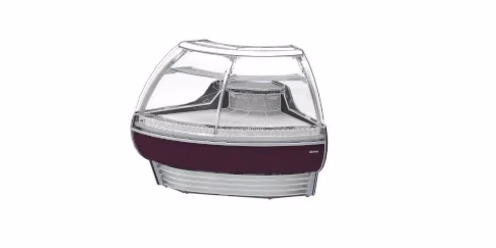 Infrico Barcelona VBC Serve Over Counter Curved Glass Corner Units Plug In Remote Condenser