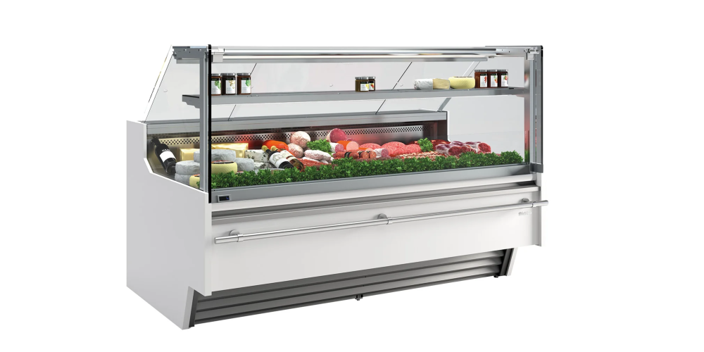 Infrico Barcelona VBC 9 SUCP & SIUCP Serve Over Counter Liftable Front Straight Glass Cold Storage Ventilated Evaporator Plug In