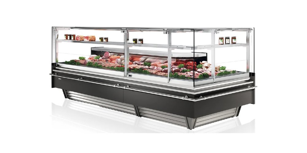 Infrico Barcelona VBC Serve Over Counter Straight Glass Corner Units Plug in Remote Condenser