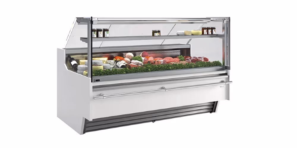 Infrico Barcelona VBC 9 SCP & SICP Serve Over Counter Liftable Front Straight Glass Ventilated Evaporator Remote Condenser