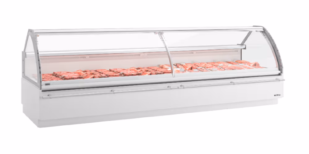 Infrico Vex Experience Serve Over Counter Liftable Front Curved Glass Ventilated Evaporator Remote Condenser