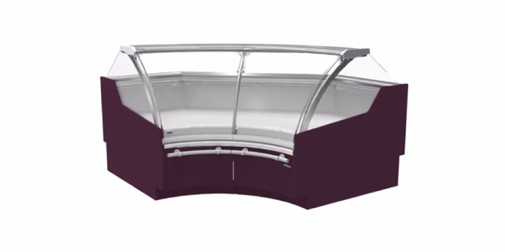 Infrico Vex Experience Serve Over Counter Liftable Front Curved Glass Corner Units Remote Condenser
