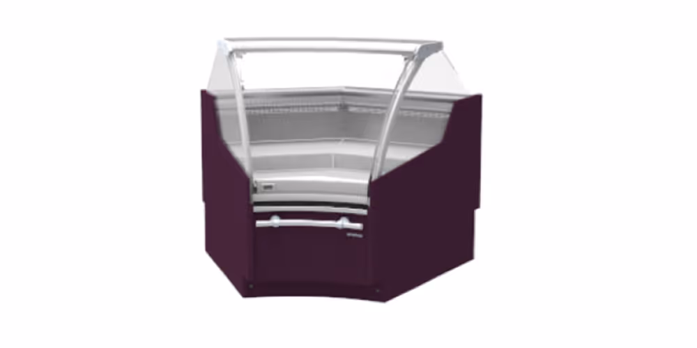 Infrico Vex Experience Serve Over Counter Liftable Front Curved Glass Corner Units Remote Condenser