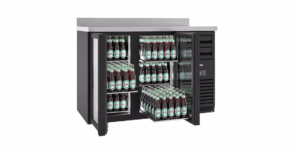 Infrico SPC1470B Super Cooler Black Bottle Fridge Under Counter Glass 2 Door