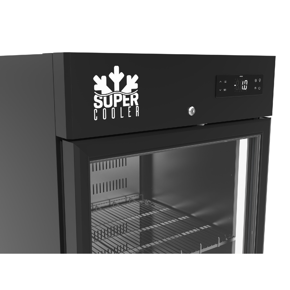 Infrico Supercooler Black Bottle Fridge Upright Single Glass Door