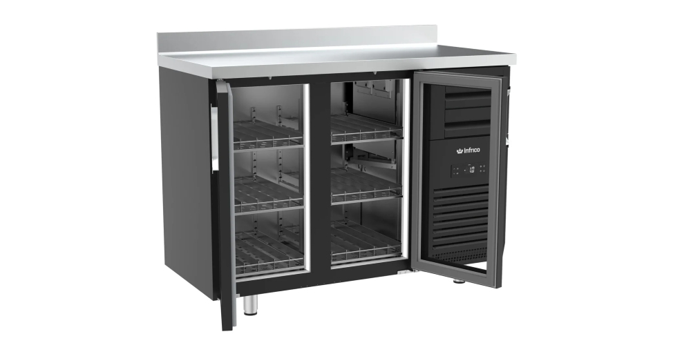 Infrico SPC1470B Super Cooler Black Bottle Fridge Under Counter Glass 2 Door