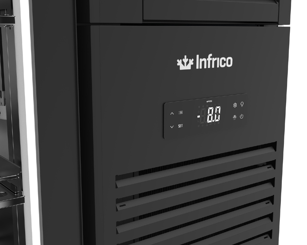 Infrico SPC1470B Super Cooler Black Bottle Fridge Under Counter Glass 2 Door