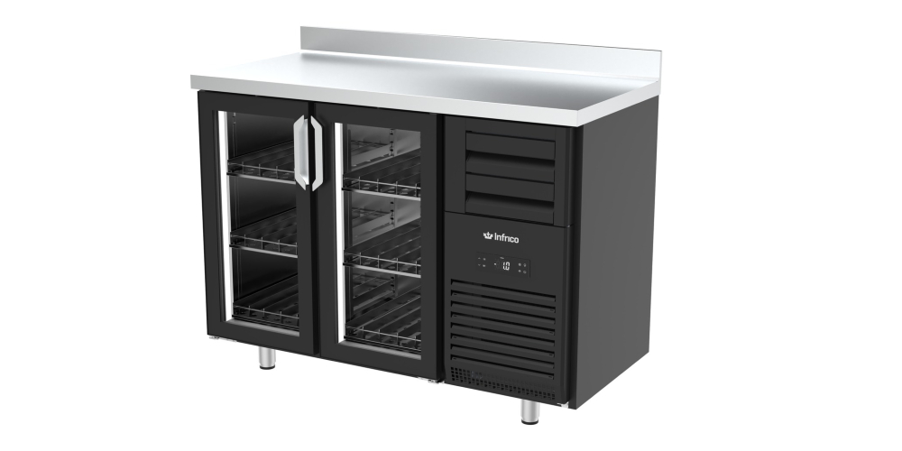 Infrico SPC1470B Super Cooler Black Bottle Fridge Under Counter Glass 2 Door
