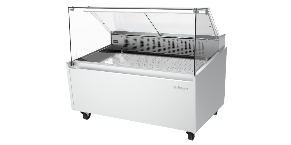 Infrico Malaga VML P Fish Serve Over Counter Straight Glass Ventilated Evaporator Plug In With Cold Plate