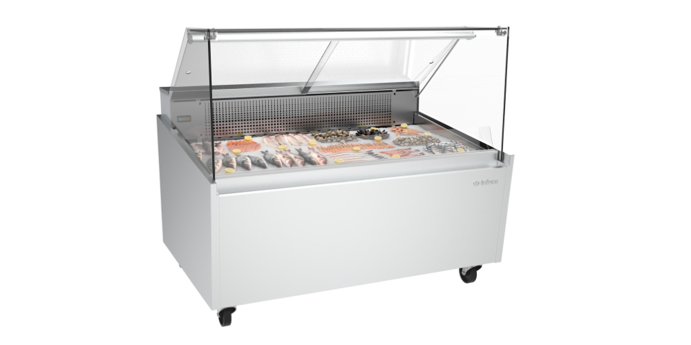 Infrico Malaga VML P Fish Serve Over Counter Straight Glass Ventilated Evaporator Plug In With Cold Plate