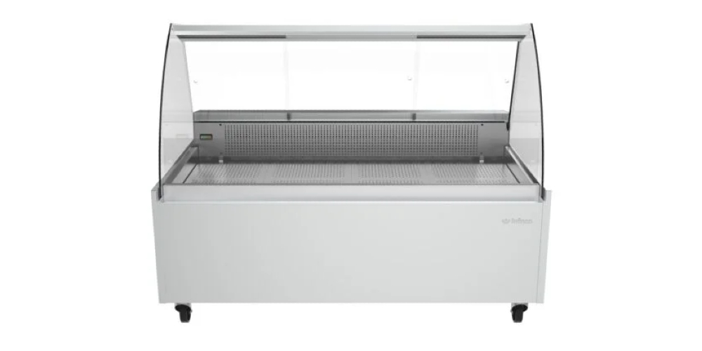 Infrico Malaga VML C Fish Serve Over Counter Curved Glass Ventilated Evaporator Plug In With Cold Plate