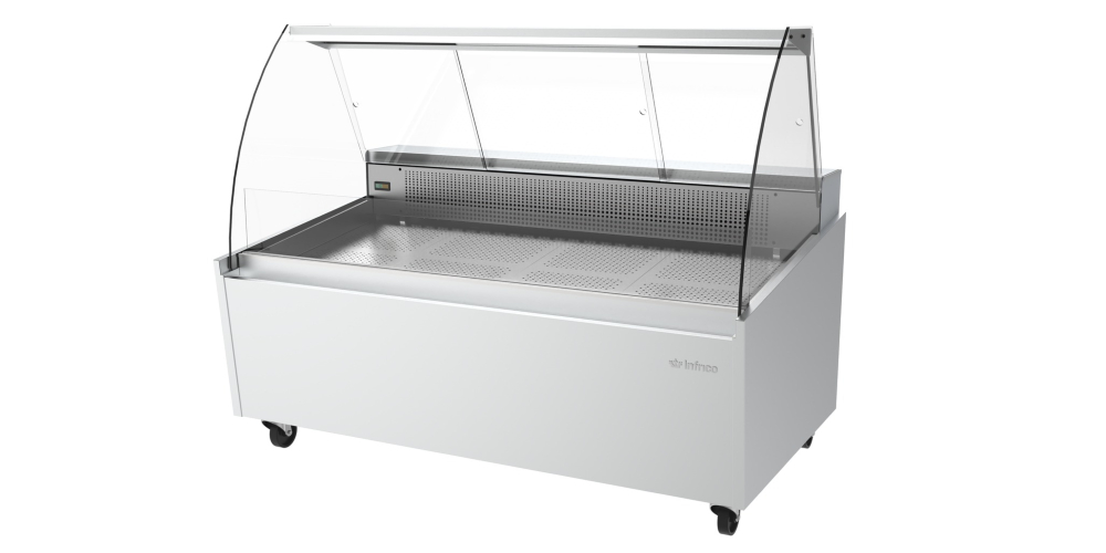 Infrico Malaga VML C Fish Serve Over Counter Curved Glass Ventilated Evaporator Plug In With Cold Plate