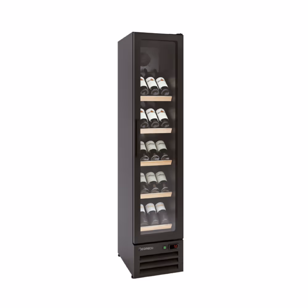 Coreco CEVRW-440 Slimline Wine Display Cooler Black with Glass Door