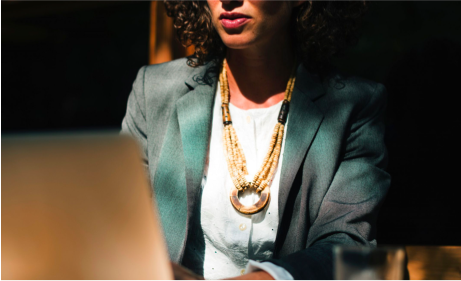 Woman having a discussion at a table