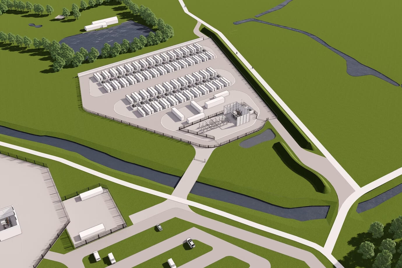 Een batterijpark gelegen ten westen van de haven van Zeebrugge.