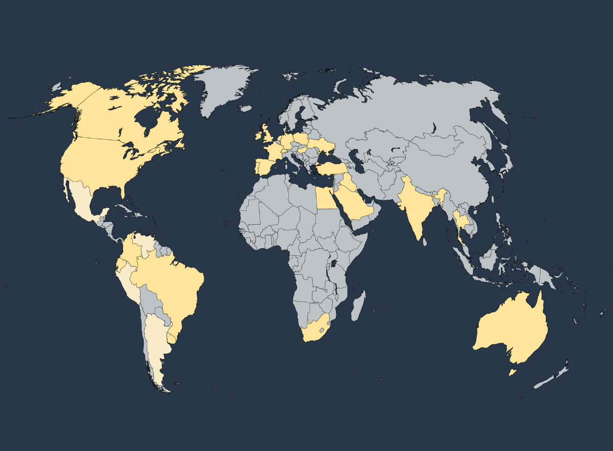 Task Global Community map highlighting clients across the world, showcasing a diverse network of partnerships and global reach.