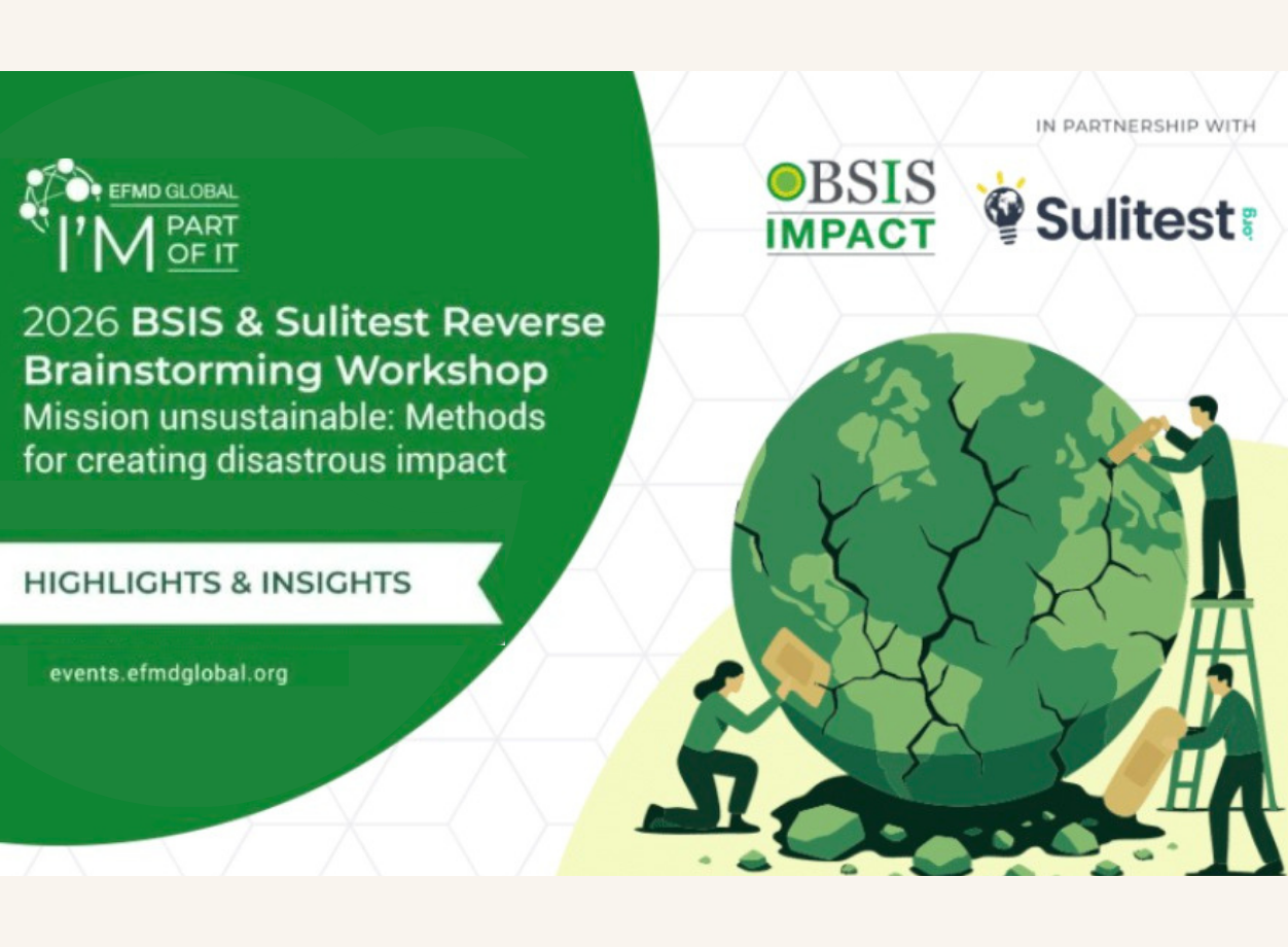 Illustration of the 2026 BSIS & Sulitest workshop showing a cracked Earth being damaged, symbolizing reverse brainstorming on sustainability challenges.