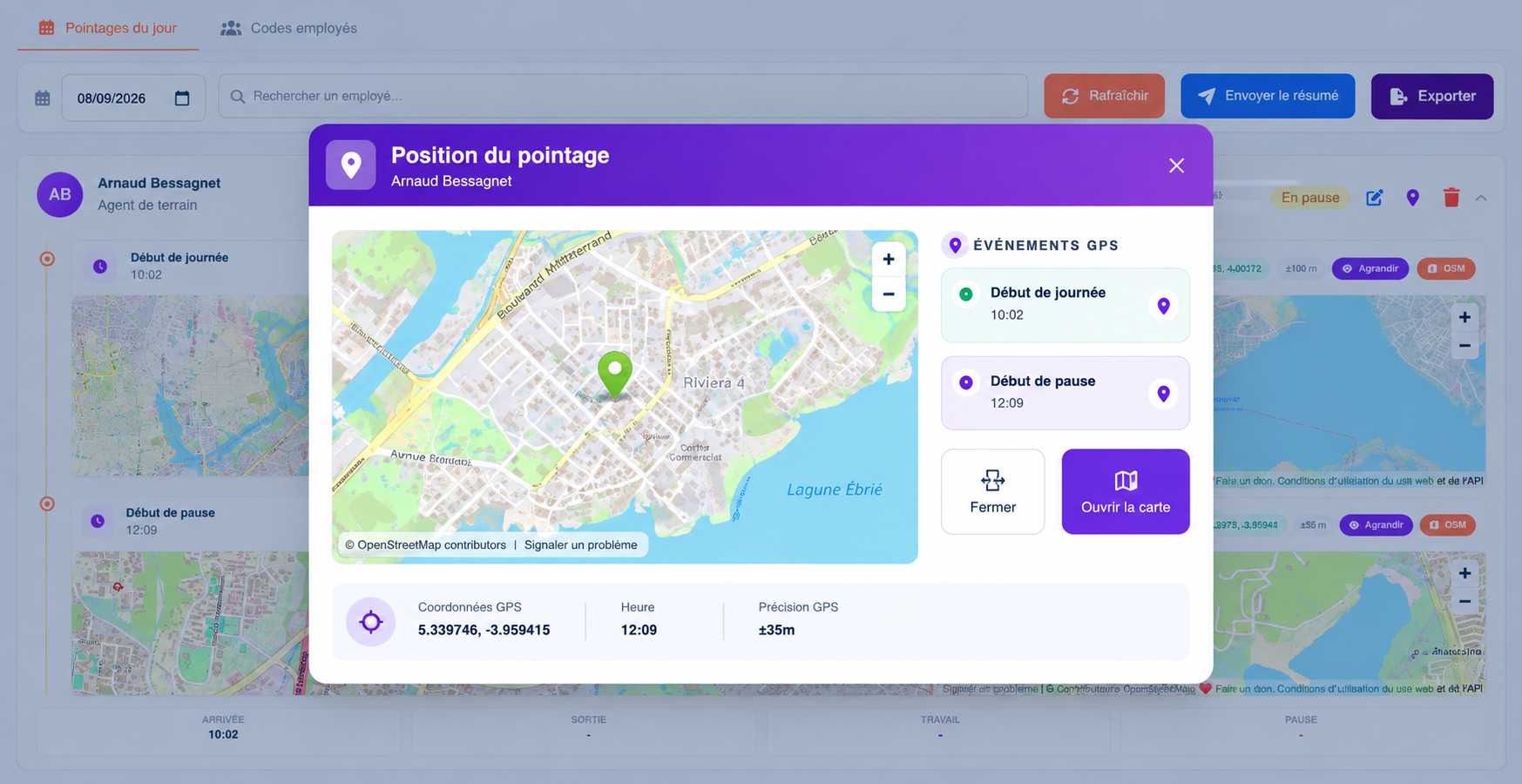 Enregistrement automatique du pointage