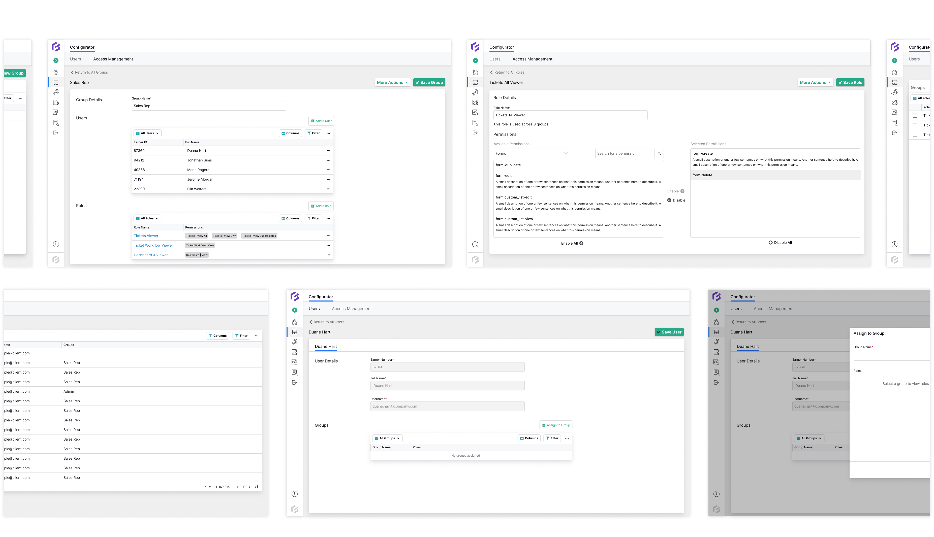Screens from permissions configurator