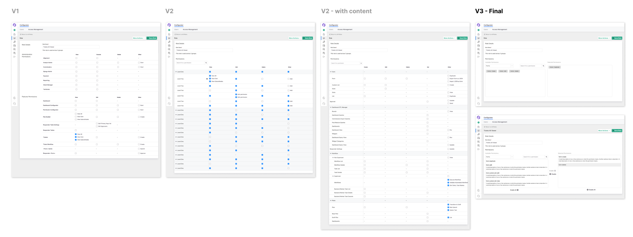 Versions of permissions page 
