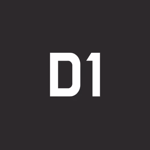 White capital letter D followed by number 1 on a black background.