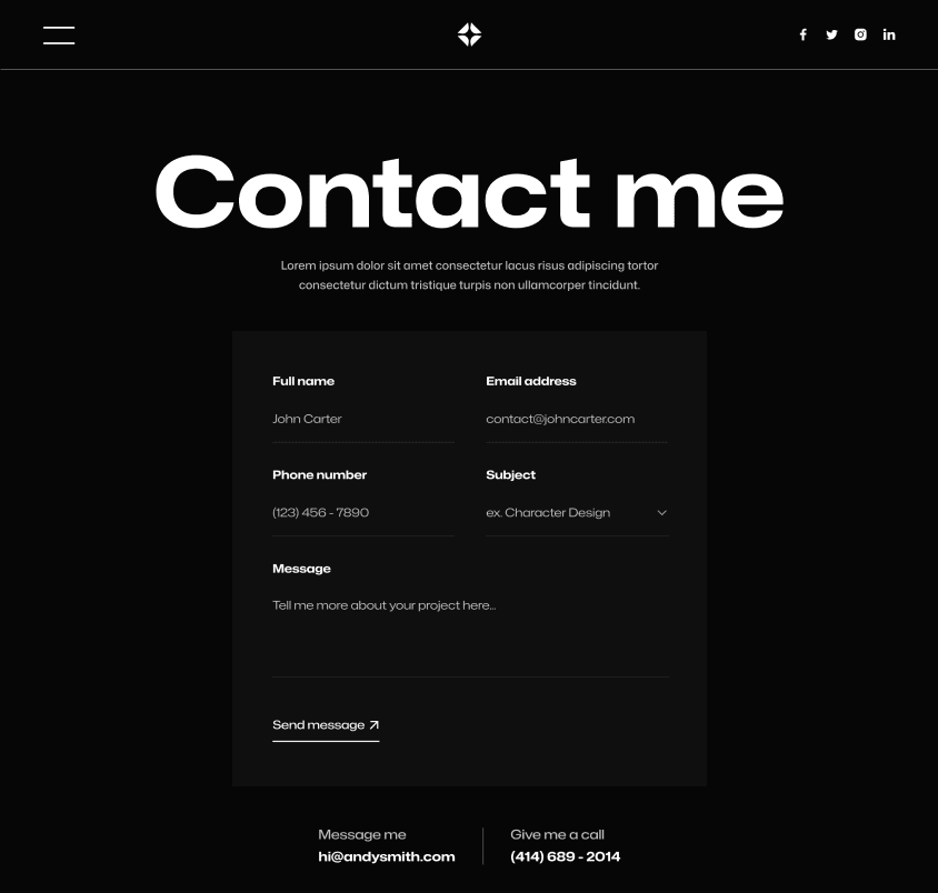 Illustrator X - Contact Page - Darkmode Portfolio Webflow Template