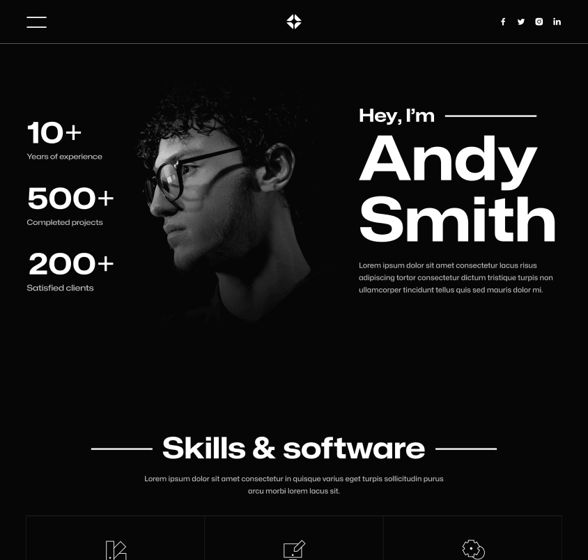 Illustrator X - About Page - Darkmode Portfolio Webflow Template