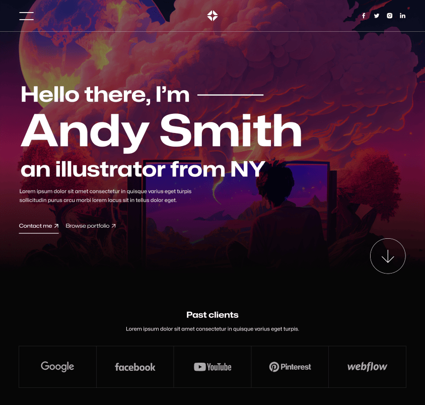 Illustrator X - Home Page - Darkmode Portfolio Webflow Template