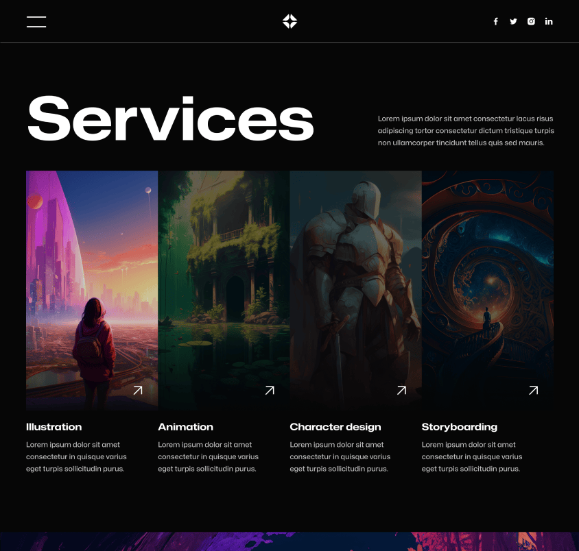 Illustrator X - Services Page - Darkmode Portfolio Webflow Template