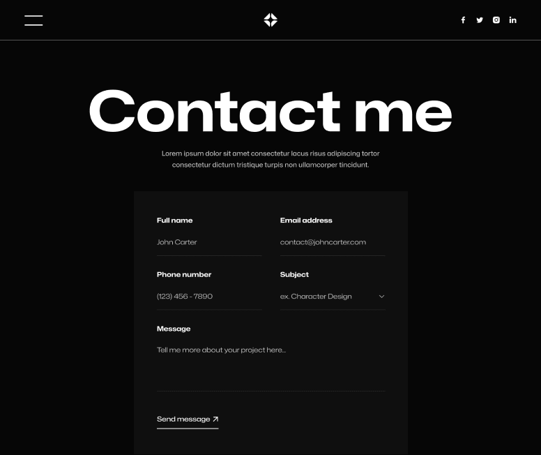 Illustrator X - Contact Page - Darkmode Portfolio Webflow Template