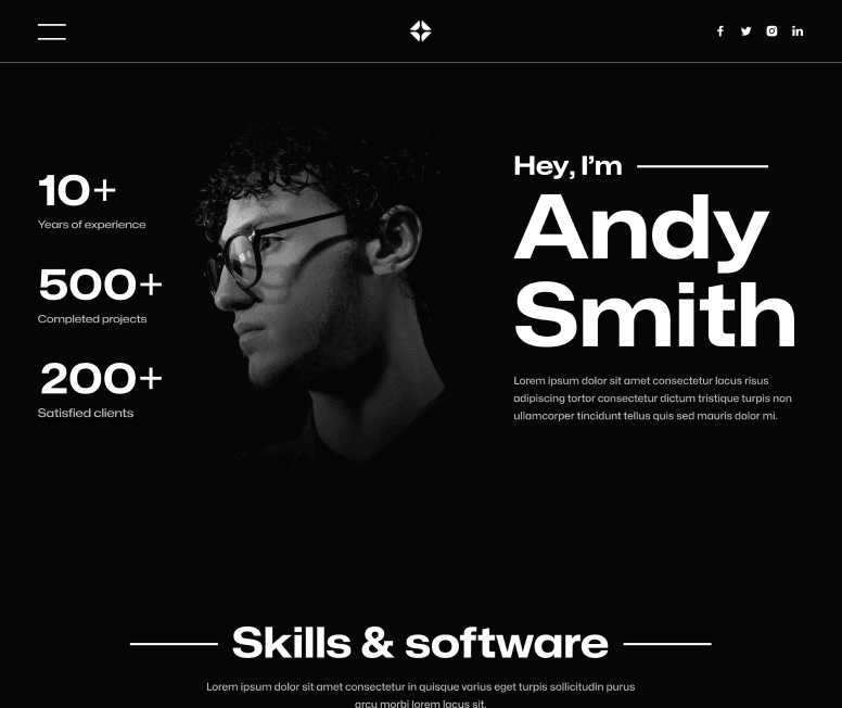 Illustrator X - About Page - Darkmode Portfolio Webflow Template