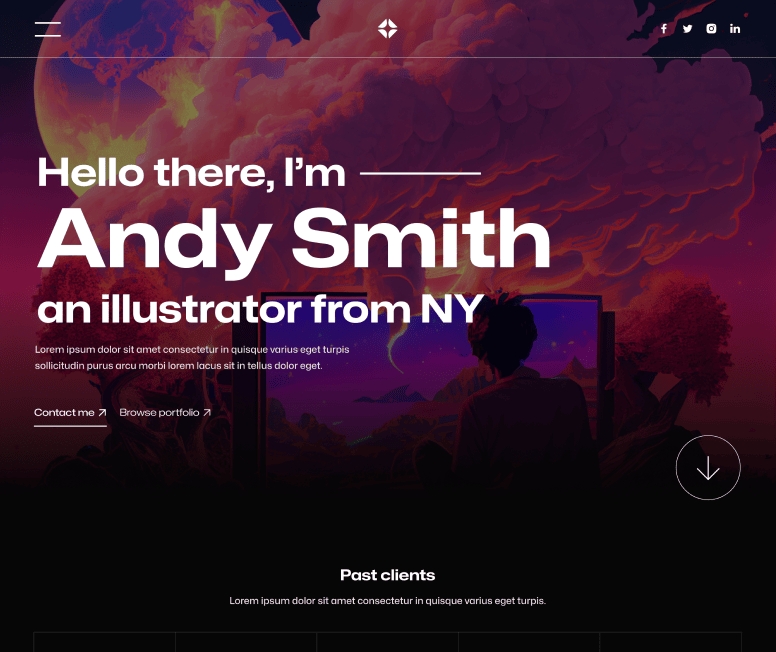 Illustrator X - Home Page - Darkmode Portfolio Webflow Template
