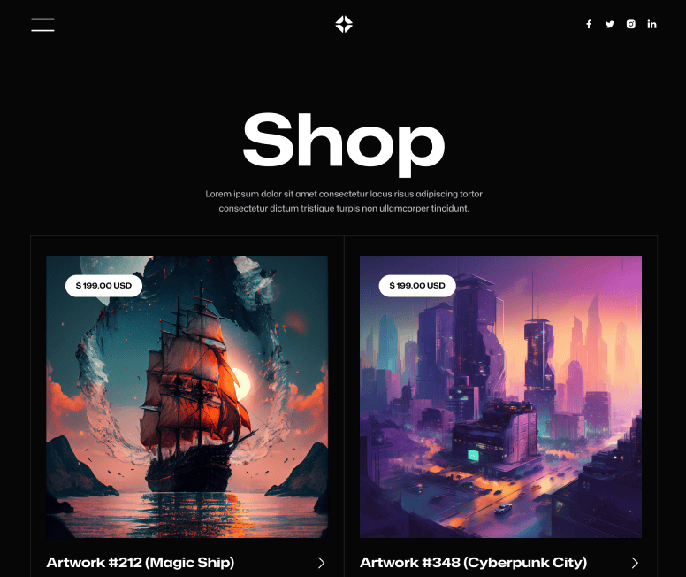 Illustrator X - Shop Page - Darkmode Portfolio Webflow Template