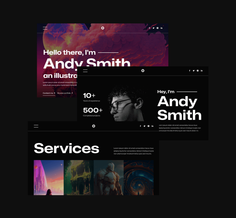 Illustrator X - 24 Sections Included - Darkmode Portfolio Webflow Template