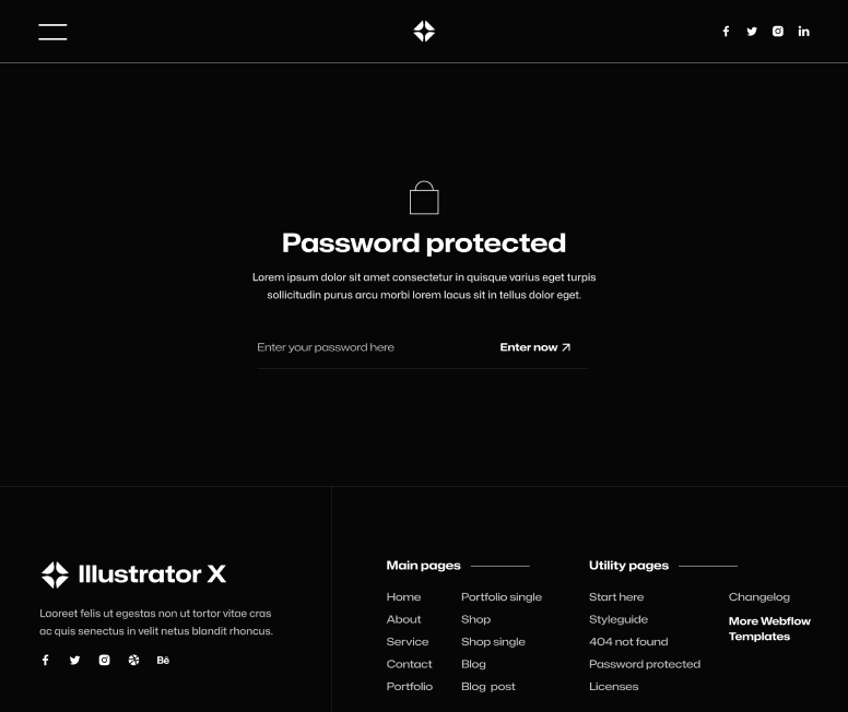 Illustrator X - Password Protected Page - Darkmode Portfolio Webflow Template
