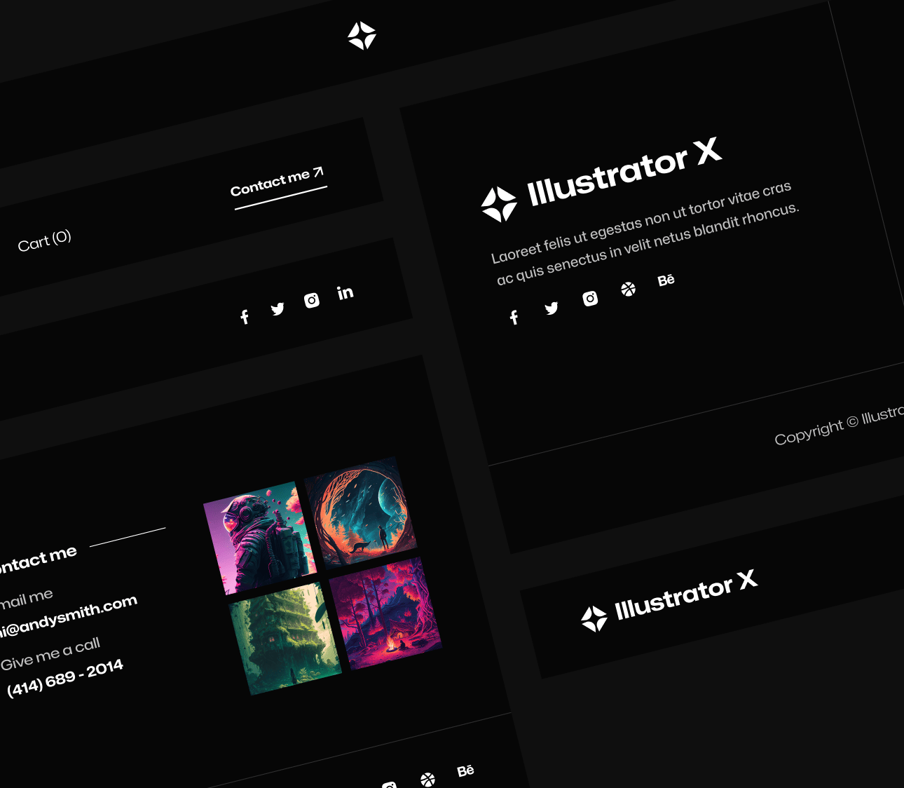 Illustrator X - 3 Headers And Footers Included - Darkmode Portfolio Webflow Template