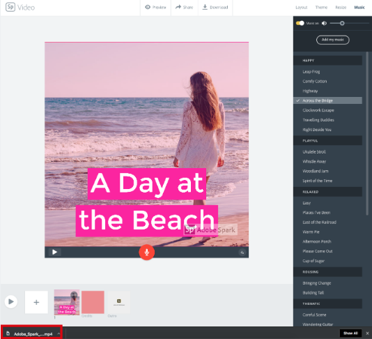 MP4 file in adobe spark