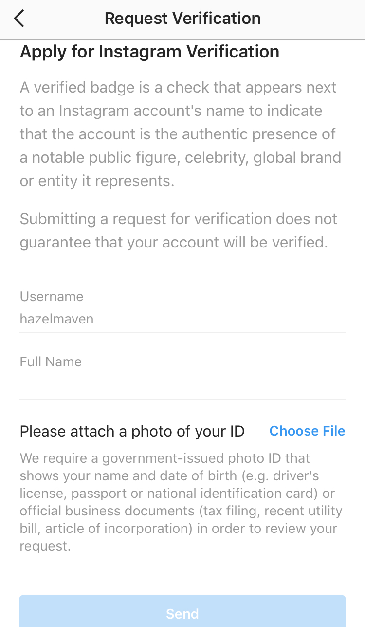 Applying for Instagram verification